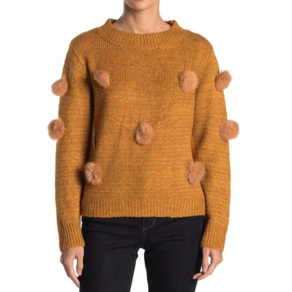 Michelle Nicole Wool Blend Rabbit Pom-Pom Sweater Pullover Size Large NWT